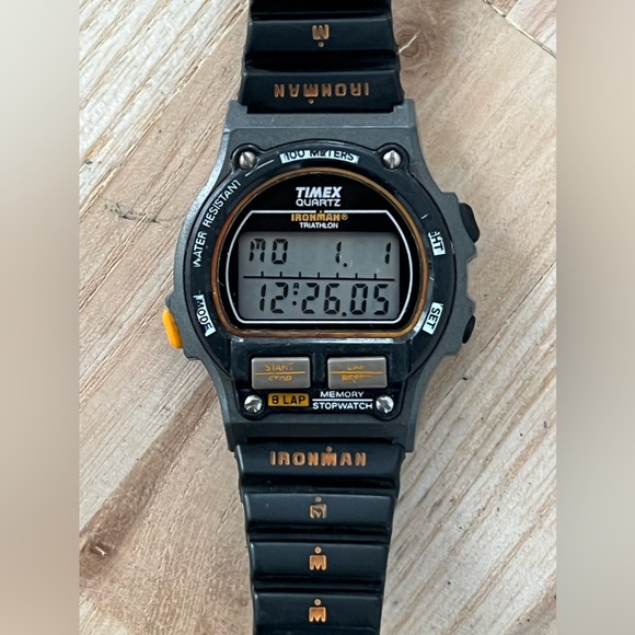 Timex Accessories Timex Ironman Rare Vintage Digital Watch 8 Lap Black Gray Orange Stopwatch